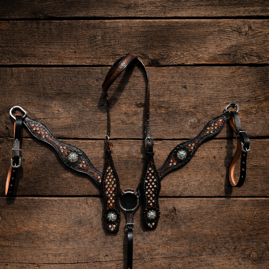 Demonte Western One Ear Leather Bridle & Breastplate Set - Pre-Order - Feral Pony
