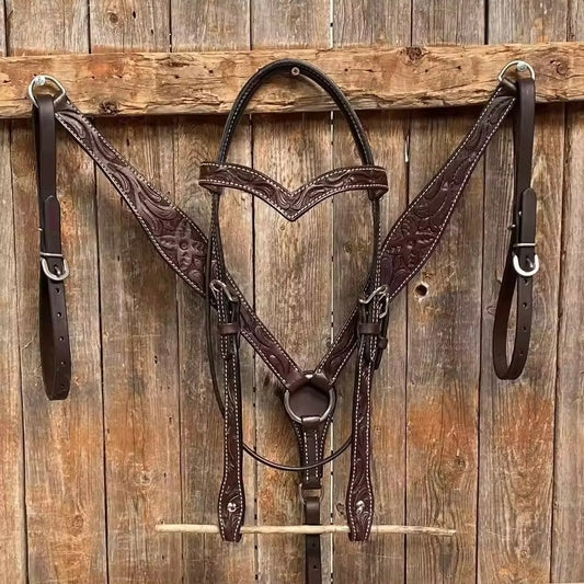 Vintage Tooled Leather Headstall and Breastplate