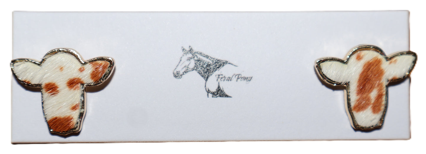 Cow Hide Earrings - Tan & White