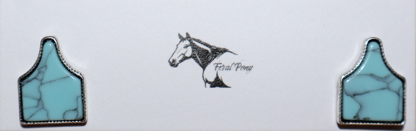 Turquoise Cattle Tag Earrings