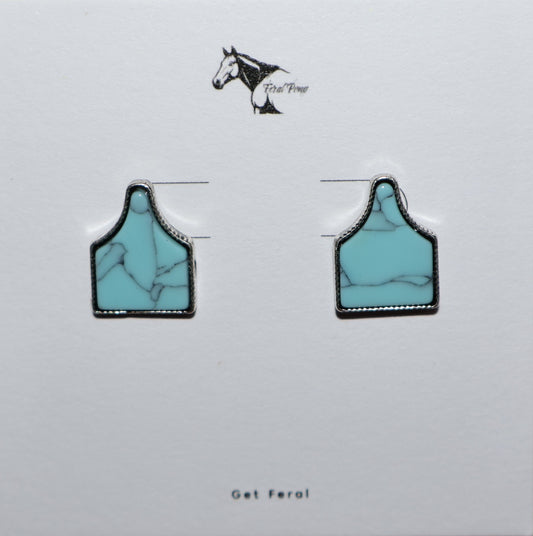 Turquoise Cattle Tag Earrings