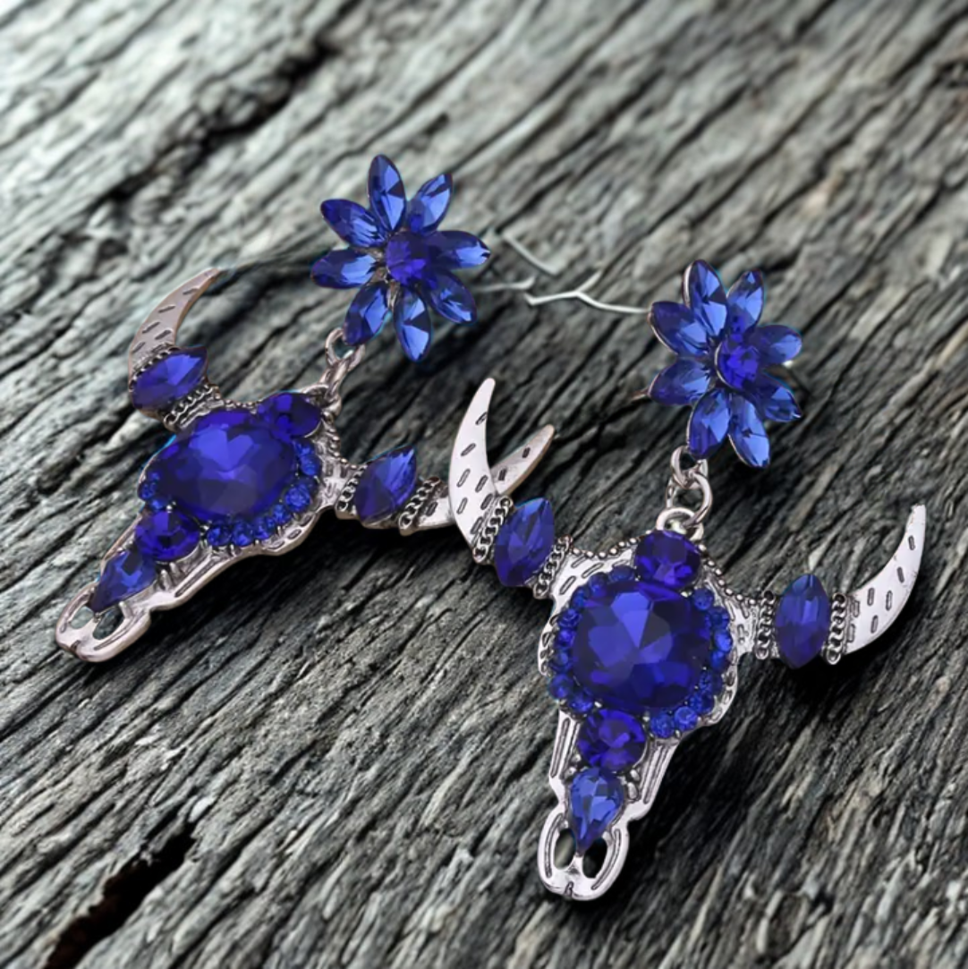 Blue Crystal Longhorn Earrings π