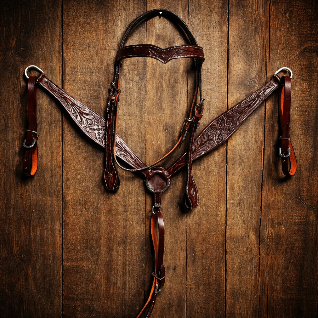 "Heritage Flower Tooling" Leather Bridle & Breastplate Set