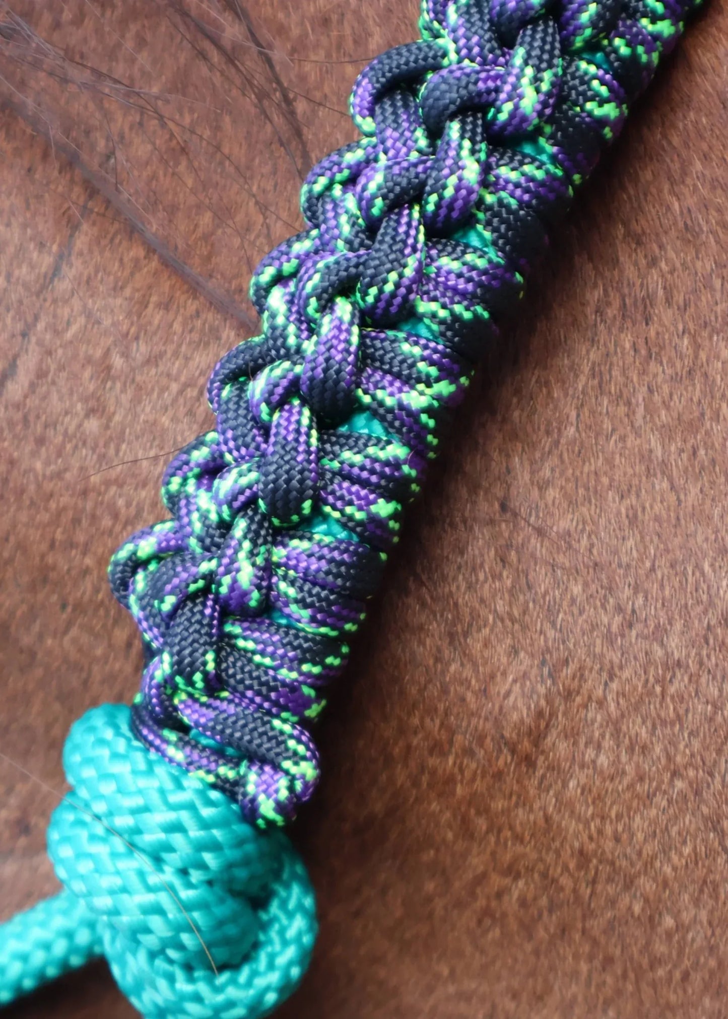 Green Rope Halter with Green & Purple Braid 💚💜 - Feral Pony
