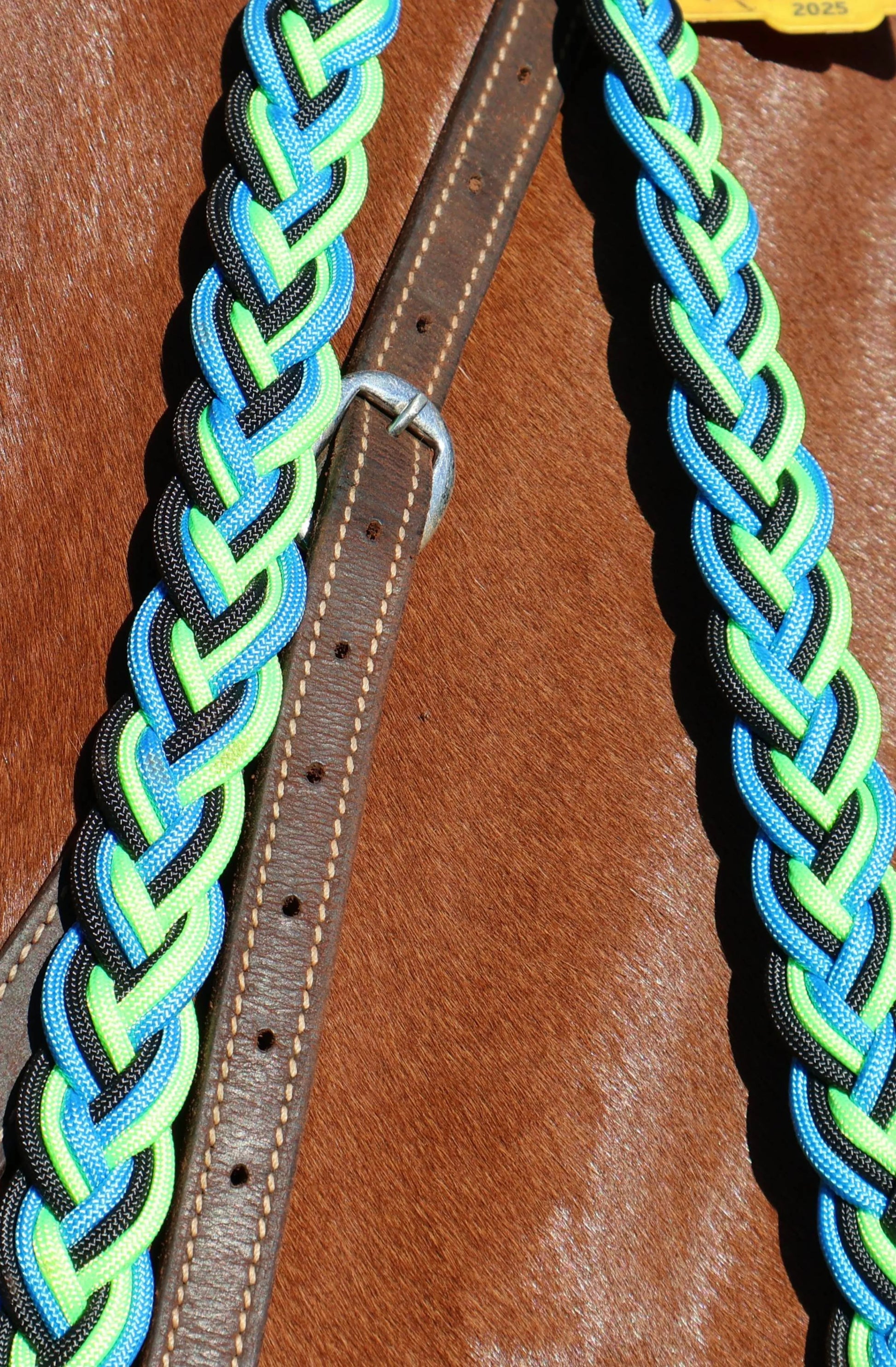 Paracord Plaited Split Reins - Neon - Feral Pony