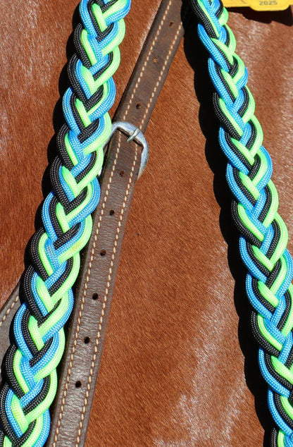 Paracord Plaited Split Reins - Neon - Feral Pony