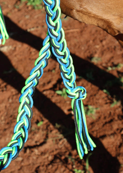 Paracord Plaited Split Reins - Neon - Feral Pony