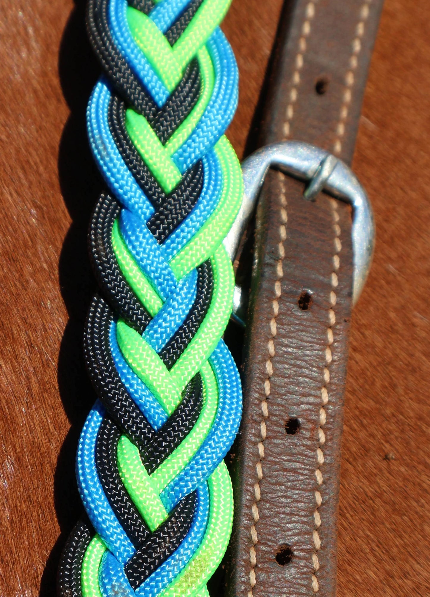 Paracord Plaited Split Reins - Neon - Feral Pony