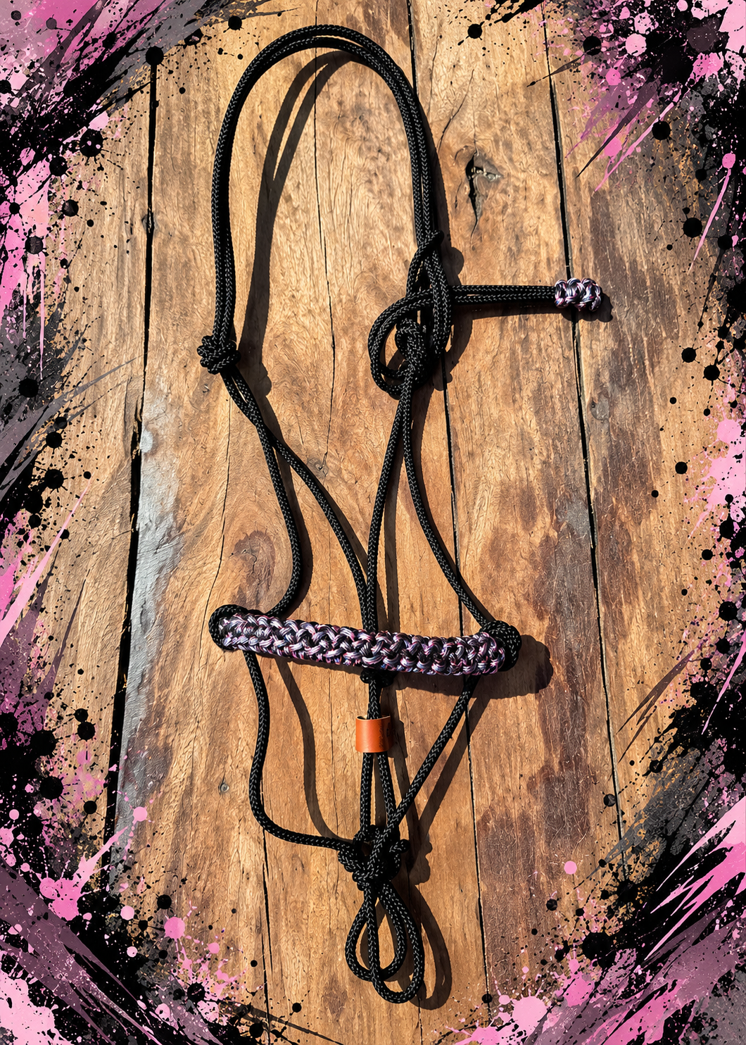 Black Rope Halter with Pink & Purple Multicoloured Weave