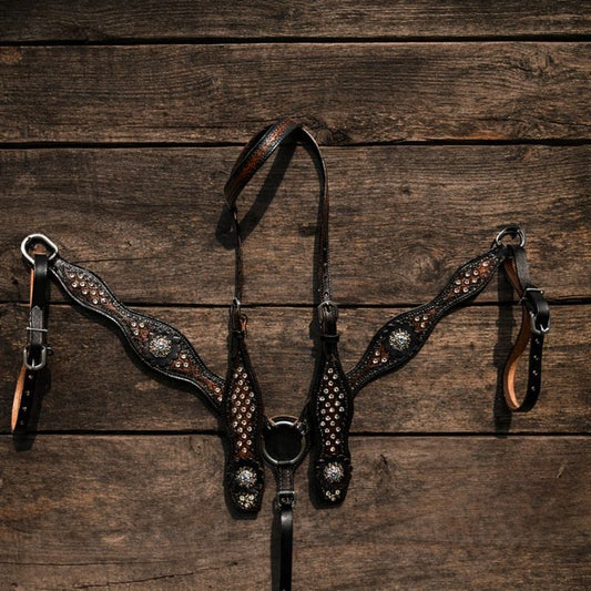 "Demonte" One Ear Leather Bridle & Breastplate Set