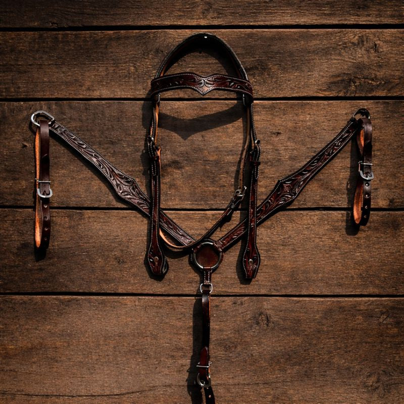 "Heritage Dark Tooling" Leather Bridle & Breastplate Set