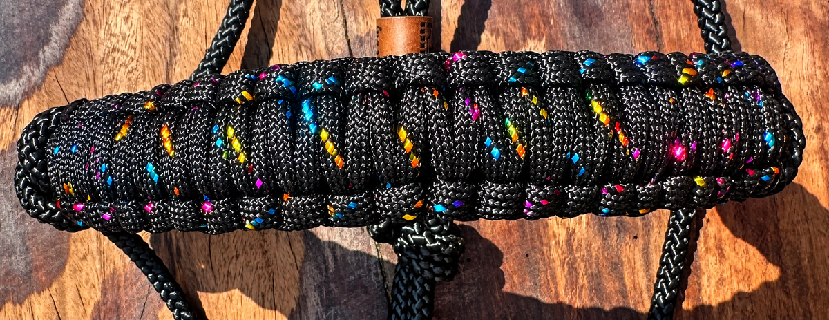 Black Stiff Rope Halter with Multicolour Glitter & Black Weave