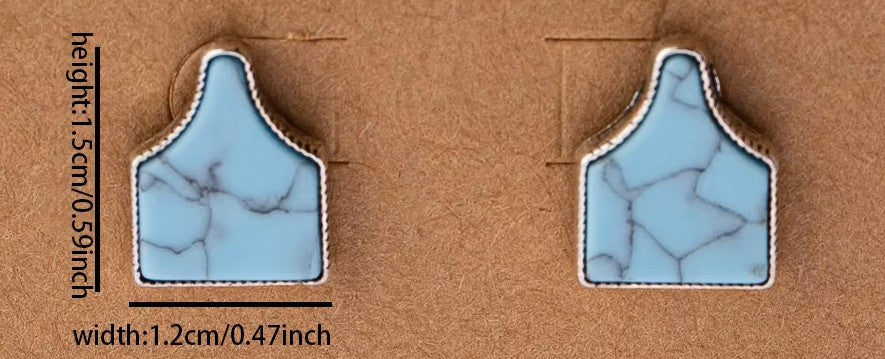 Turquoise Cattle Tag Earrings