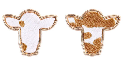 Cow Hide Earrings - Tan & White