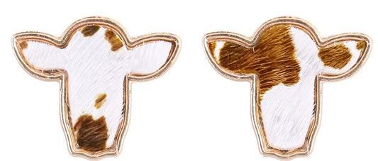 Cow Hide Earrings - Tan & White