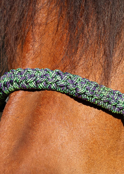 Black Rope Halter with Green & Purple Braid 💚🩵 - Feral Pony