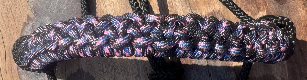 Black Rope Halter with Pink & Purple Multicoloured Weave