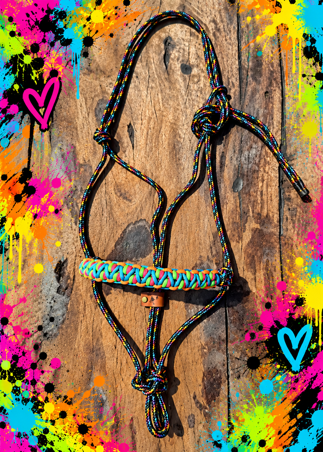 🌈 Rainbow Multicolour Rope Halter with braided noseband