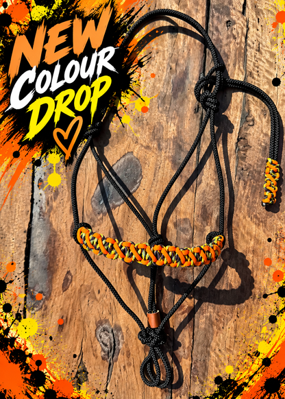 Black Stiff Rope & Electric Orange Rope Halter 🖤🧡