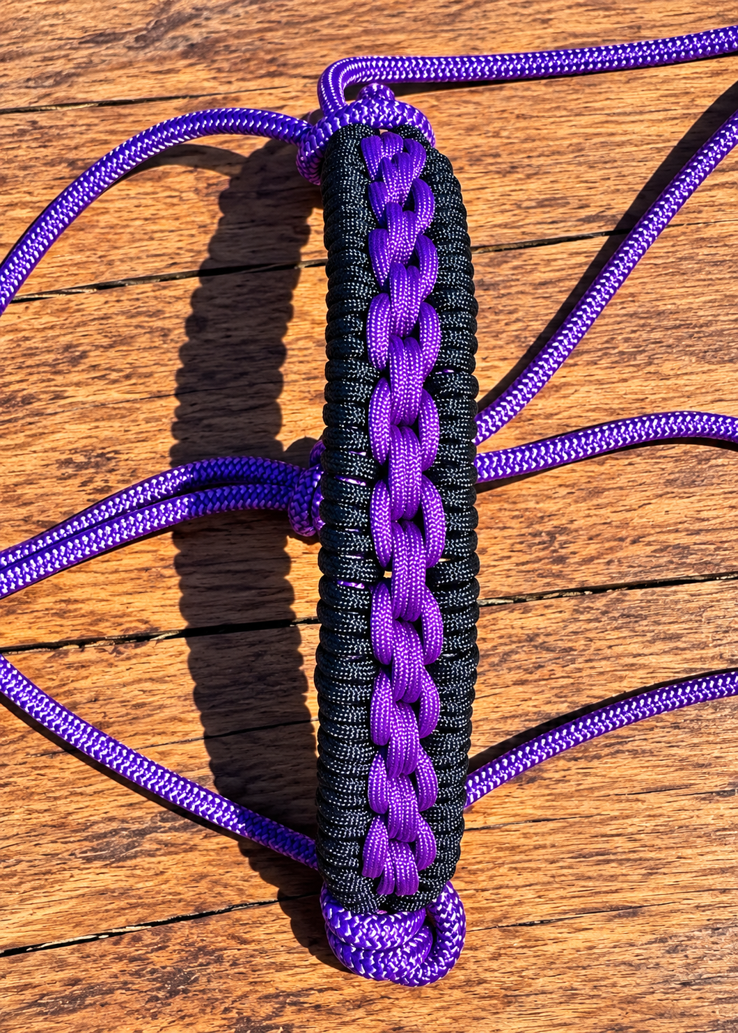 💜🖤 PURPLE STIFF ROPE HALTER – BLACK & PURPLE BRAIDED NOSEBAND 🖤💜