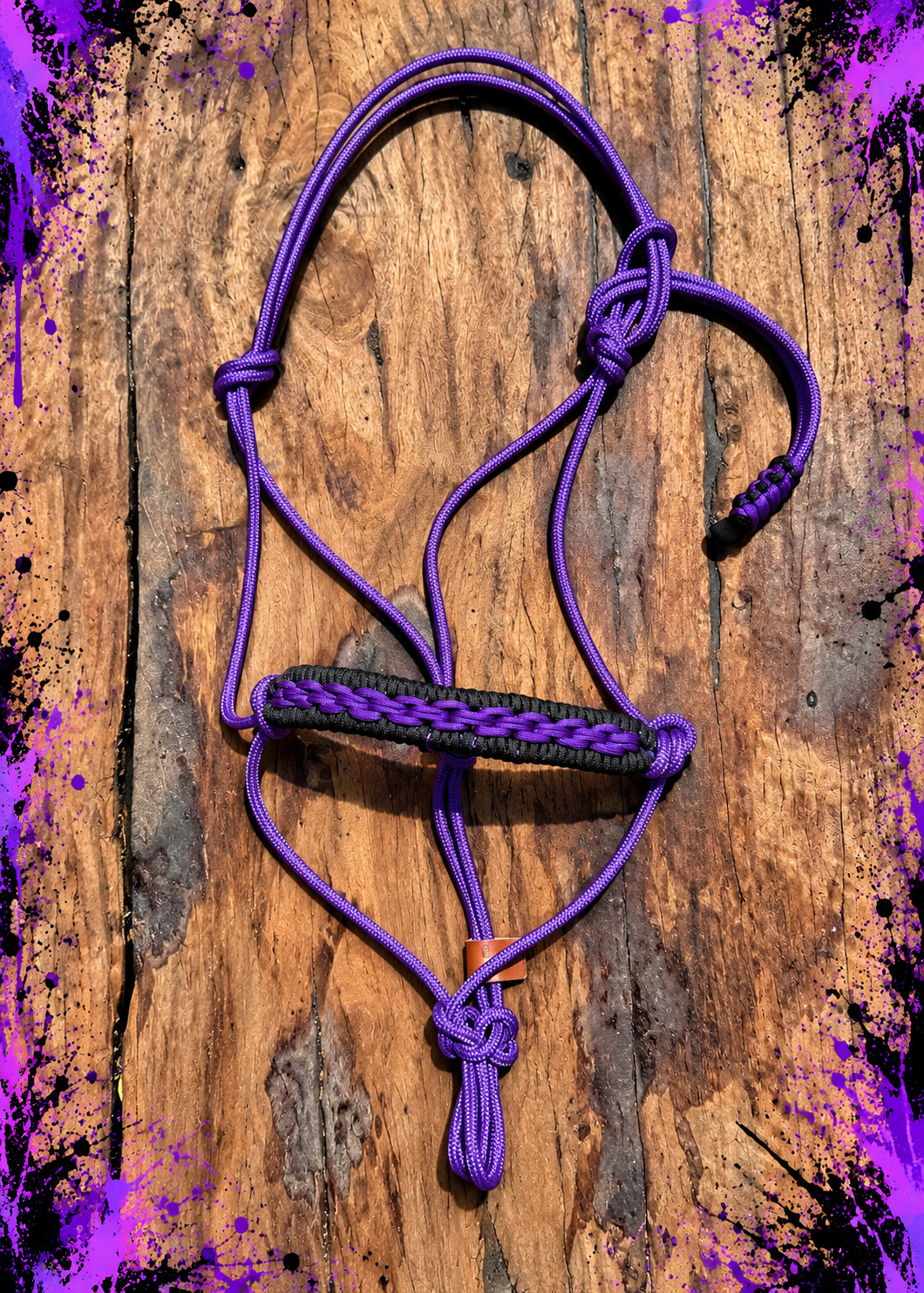 💜🖤 PURPLE STIFF ROPE HALTER – BLACK & PURPLE BRAIDED NOSEBAND 🖤💜