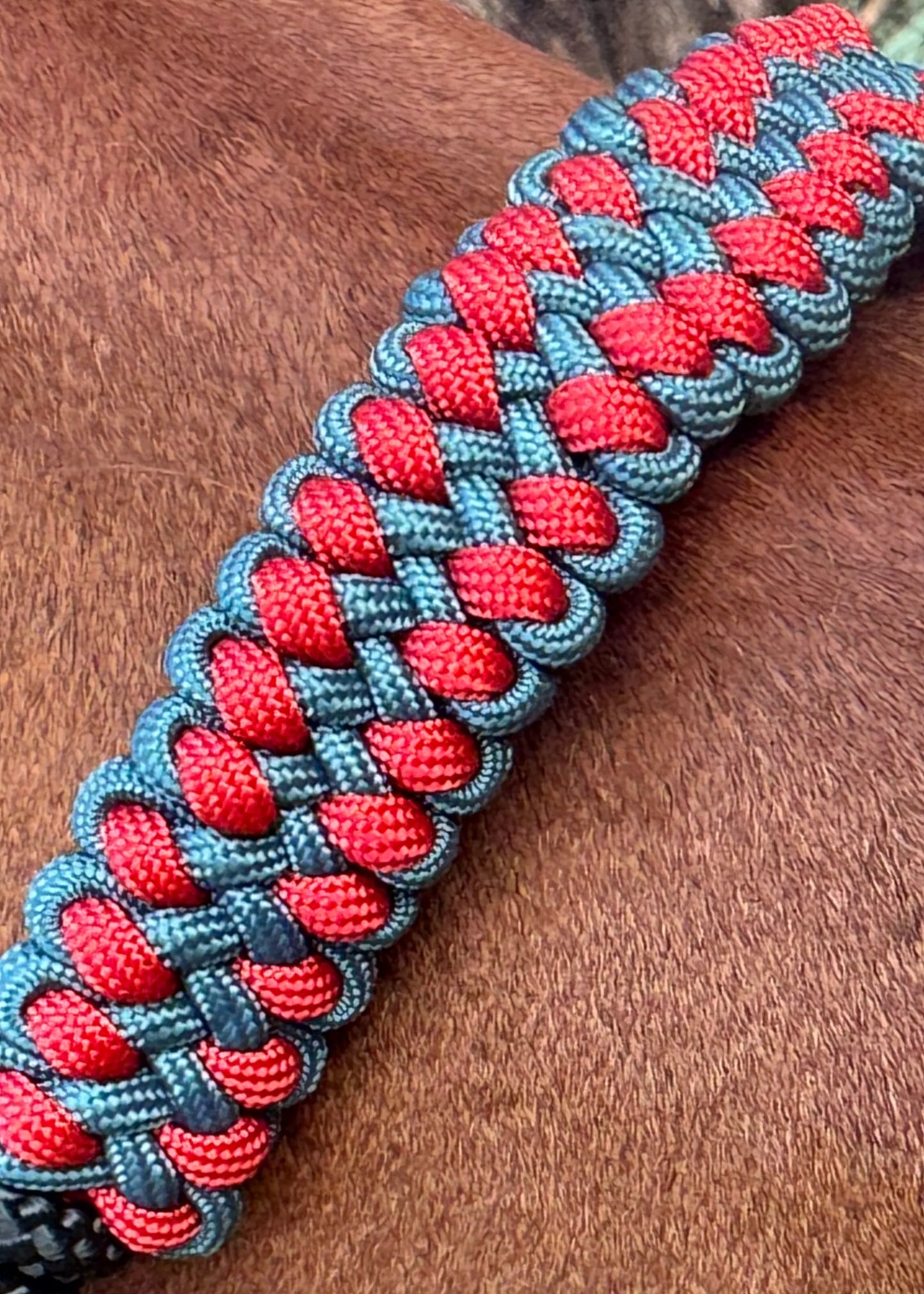 True Stiff Halter Dark Teal and Burnt Orange Braid - Feral Pony