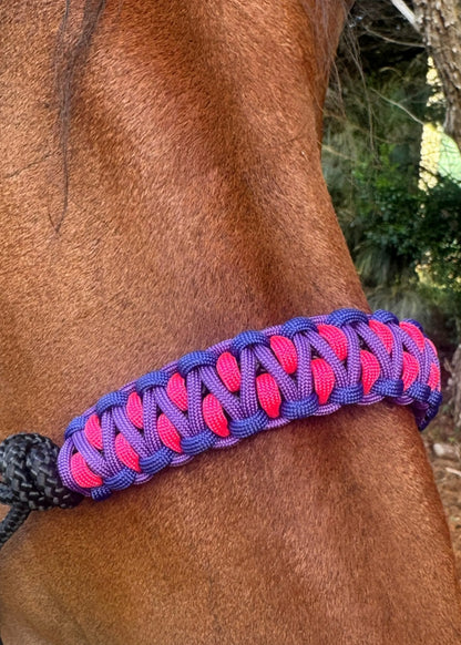True Stiff Halter with Blue, Purple & Pink Braid - Feral Pony