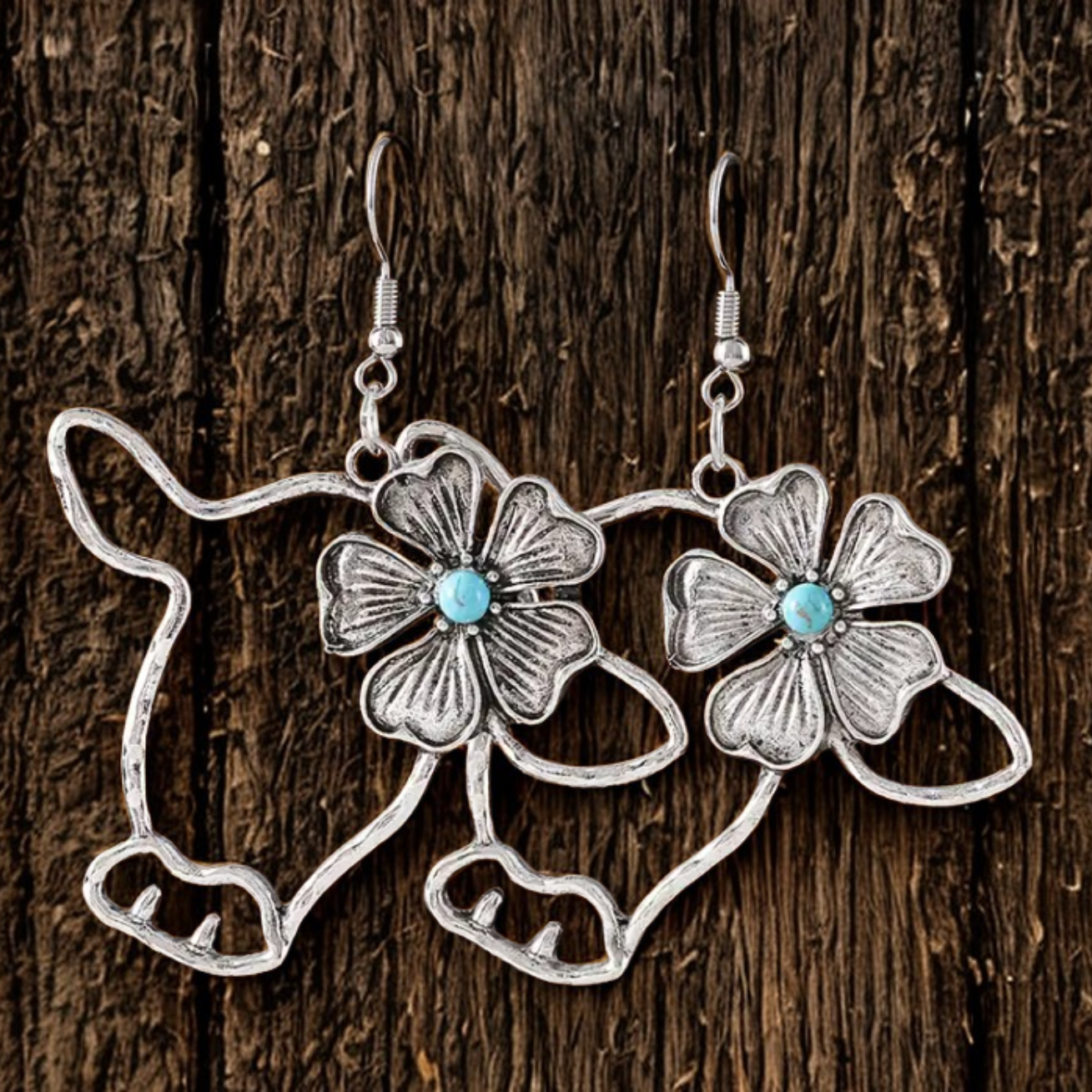 Western Blossom Cow Head Earrings 🌸🐮