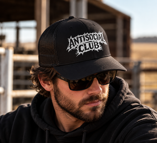 🖤💀 Antisocial Club – Embroidered Trucker Cap