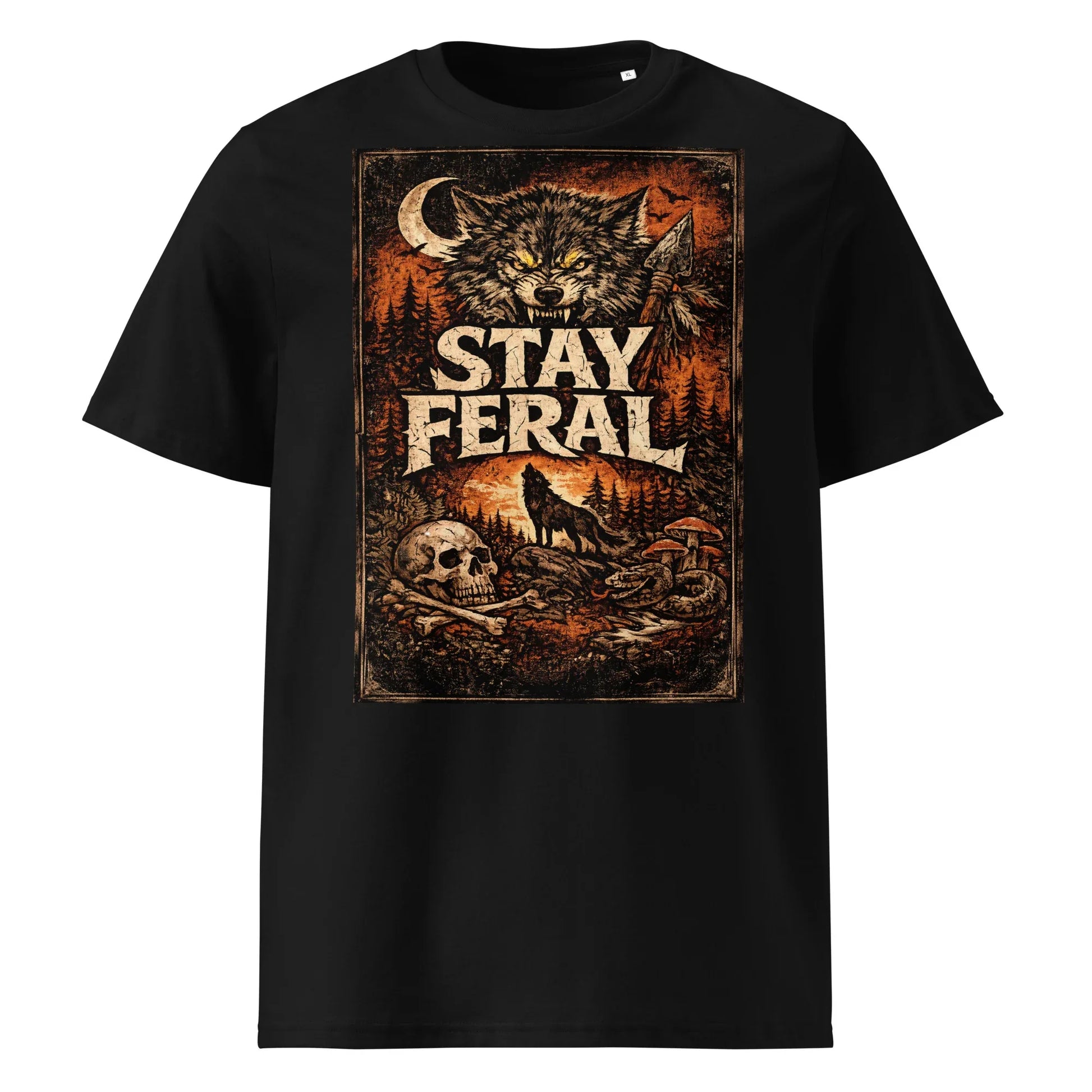 Stay Feral Wolf - Unisex organic ribbed neck t-shirt - Feral Pony