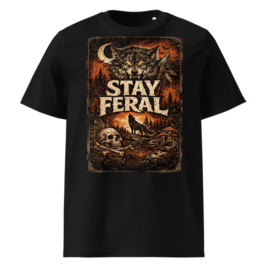 Stay Feral Wolf - Unisex organic ribbed neck t-shirt - Feral Pony