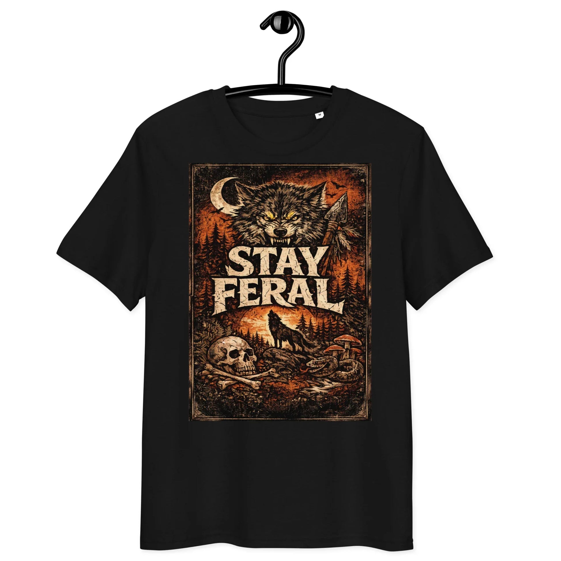 Stay Feral Wolf - Unisex organic ribbed neck t-shirt - Feral Pony