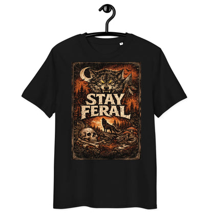 Stay Feral Wolf - Unisex organic ribbed neck t-shirt - Feral Pony